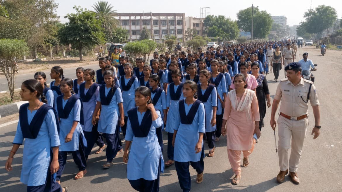 खरगोन में 250 छात्राओं का प्रदर्शन, अधीक्षिका के निलंबन के विरोध में 10 किमी पैदल पहुंचीं कलेक्ट्रेट